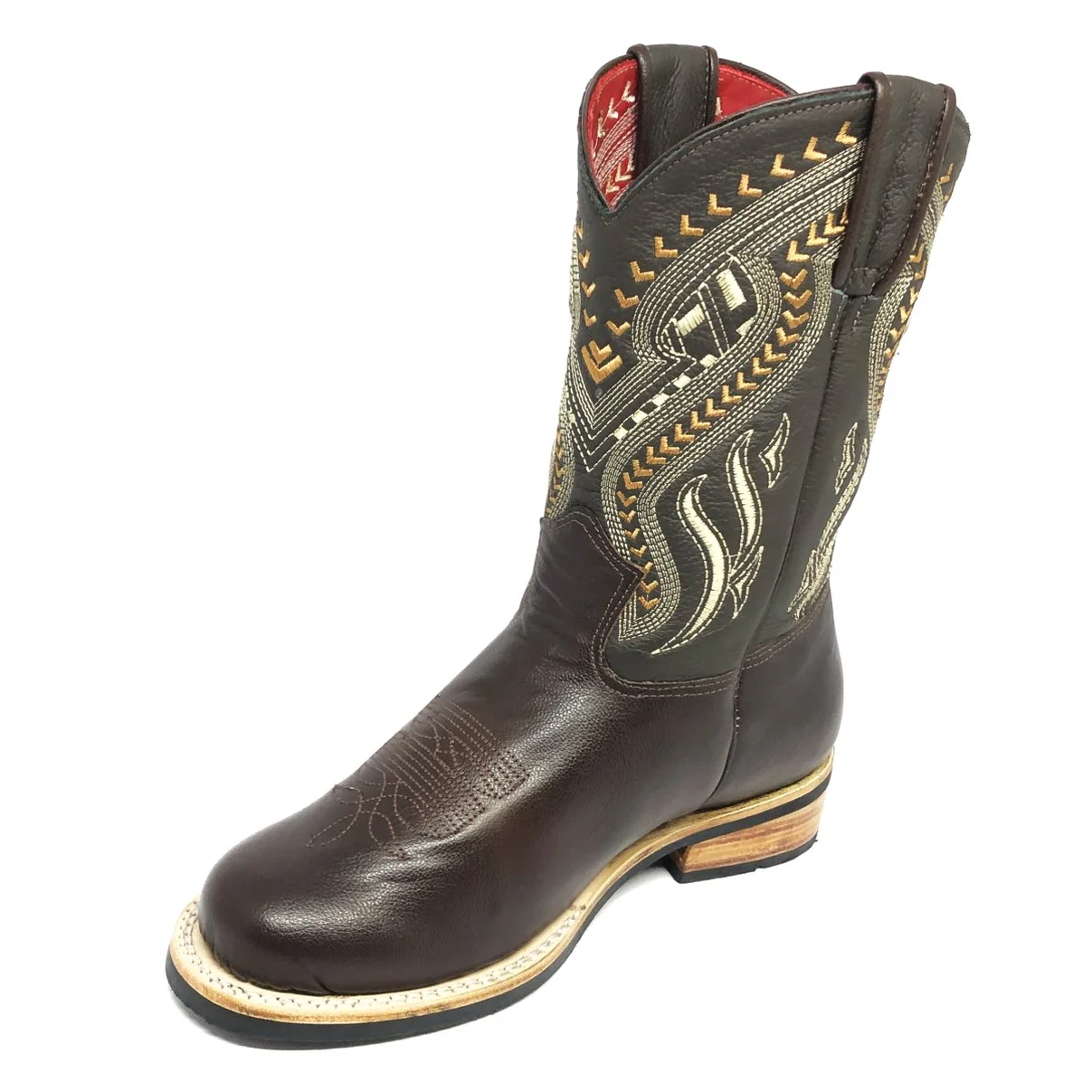 Bota De Couro Bovino Marrom Café - Cano Médio, Bico Redondo, Solado X-Flex Artesanal