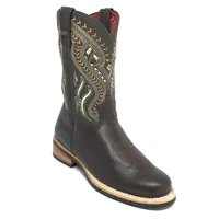 Bota De Couro Bovino Marrom Café - Cano Médio, Bico Redondo, Solado X-Flex Artesanal - imagem 2