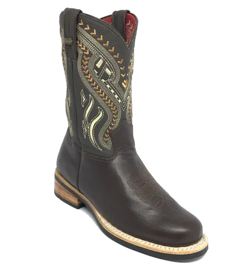 Bota De Couro Bovino Marrom Café - Cano Médio, Bico Redondo, Solado X-Flex Artesanal