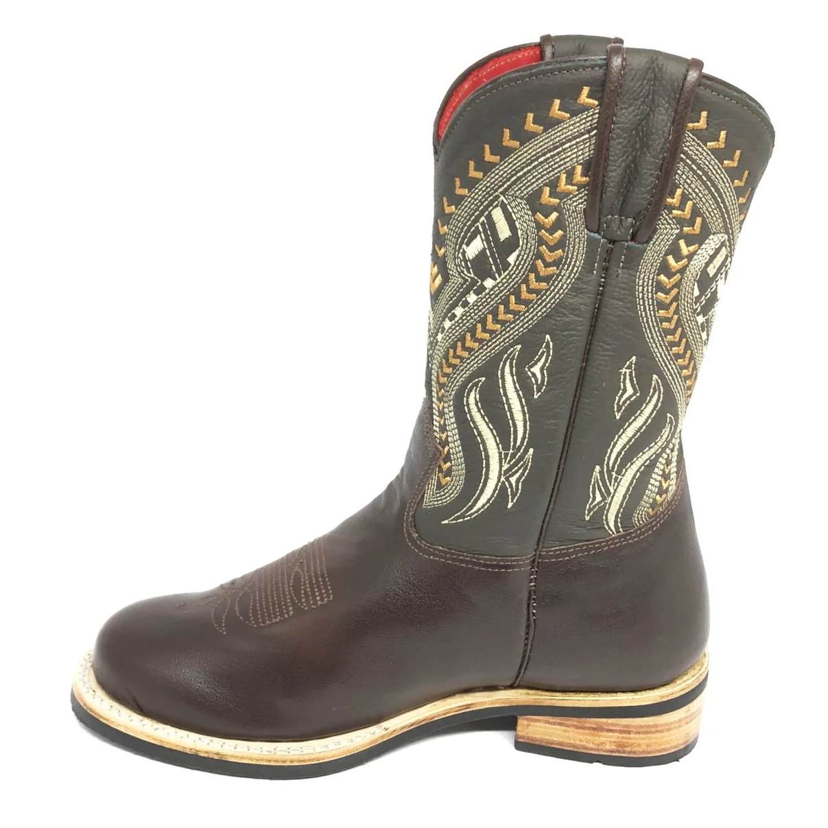 Bota De Couro Bovino Marrom Café - Cano Médio, Bico Redondo, Solado X-Flex Artesanal