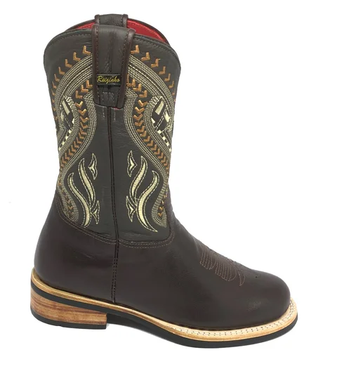 Bota De Couro Bovino Marrom Café - Cano Médio, Bico Redondo, Solado X-Flex Artesanal