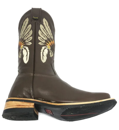 Bota De Couro Marrom Tabaco - Cano Alto, Bico Quadrado, Solado X-Flex Artesanal