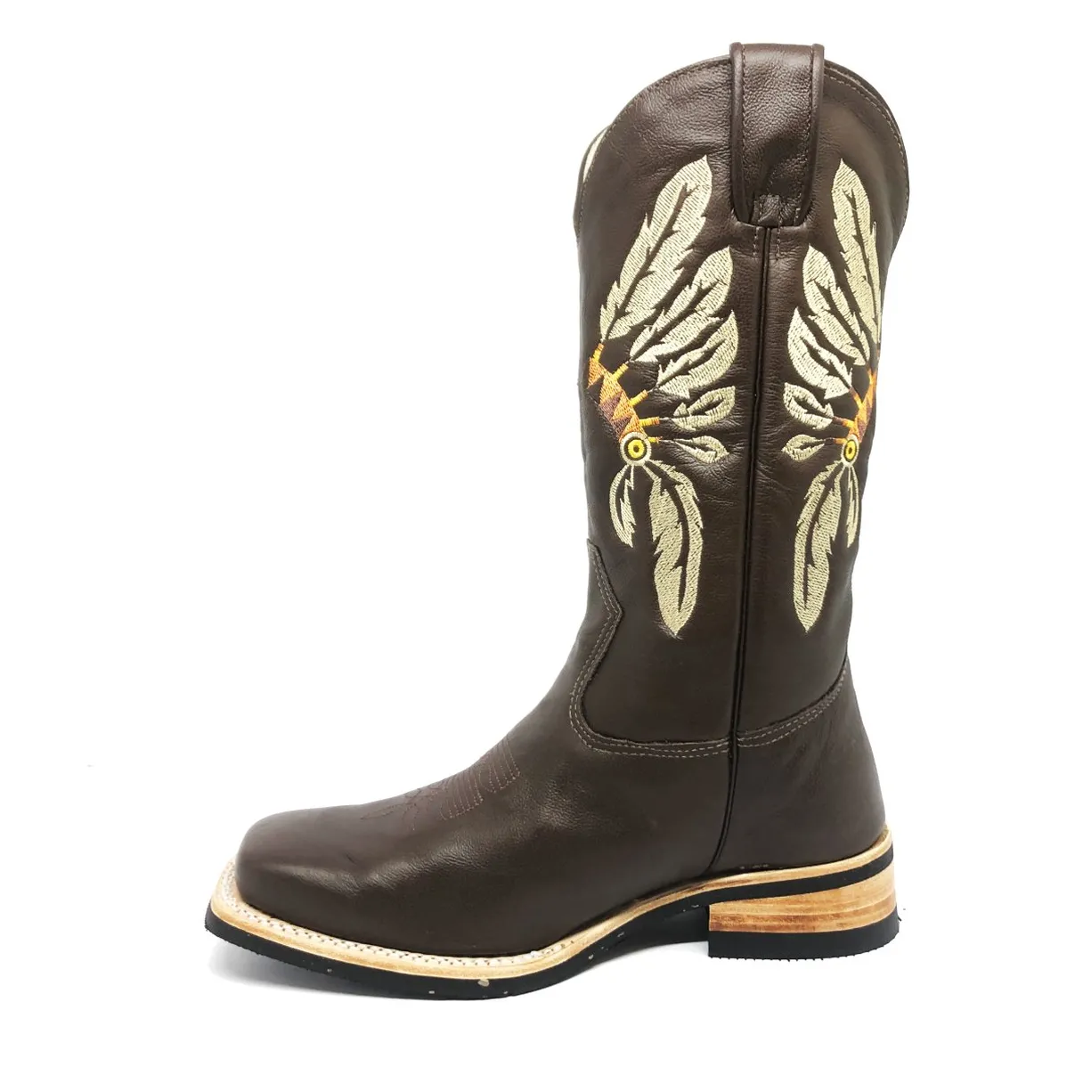 Bota De Couro Marrom Tabaco - Cano Alto, Bico Quadrado, Solado X-Flex Artesanal