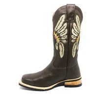 Bota De Couro Marrom Tabaco - Cano Alto, Bico Quadrado, Solado X-Flex Artesanal - imagem 3