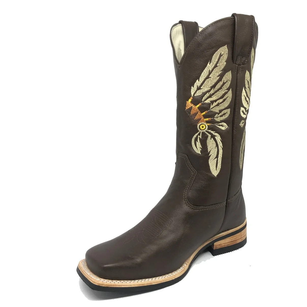 Bota De Couro Marrom Tabaco - Cano Alto, Bico Quadrado, Solado X-Flex Artesanal