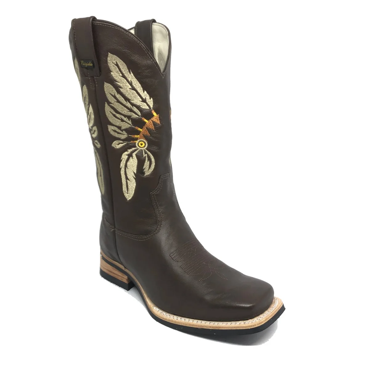 Bota De Couro Marrom Tabaco - Cano Alto, Bico Quadrado, Solado X-Flex Artesanal