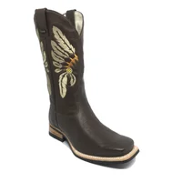 Bota De Couro Marrom Tabaco - Cano Alto, Bico Quadrado, Solado X-Flex Artesanal - imagem 7