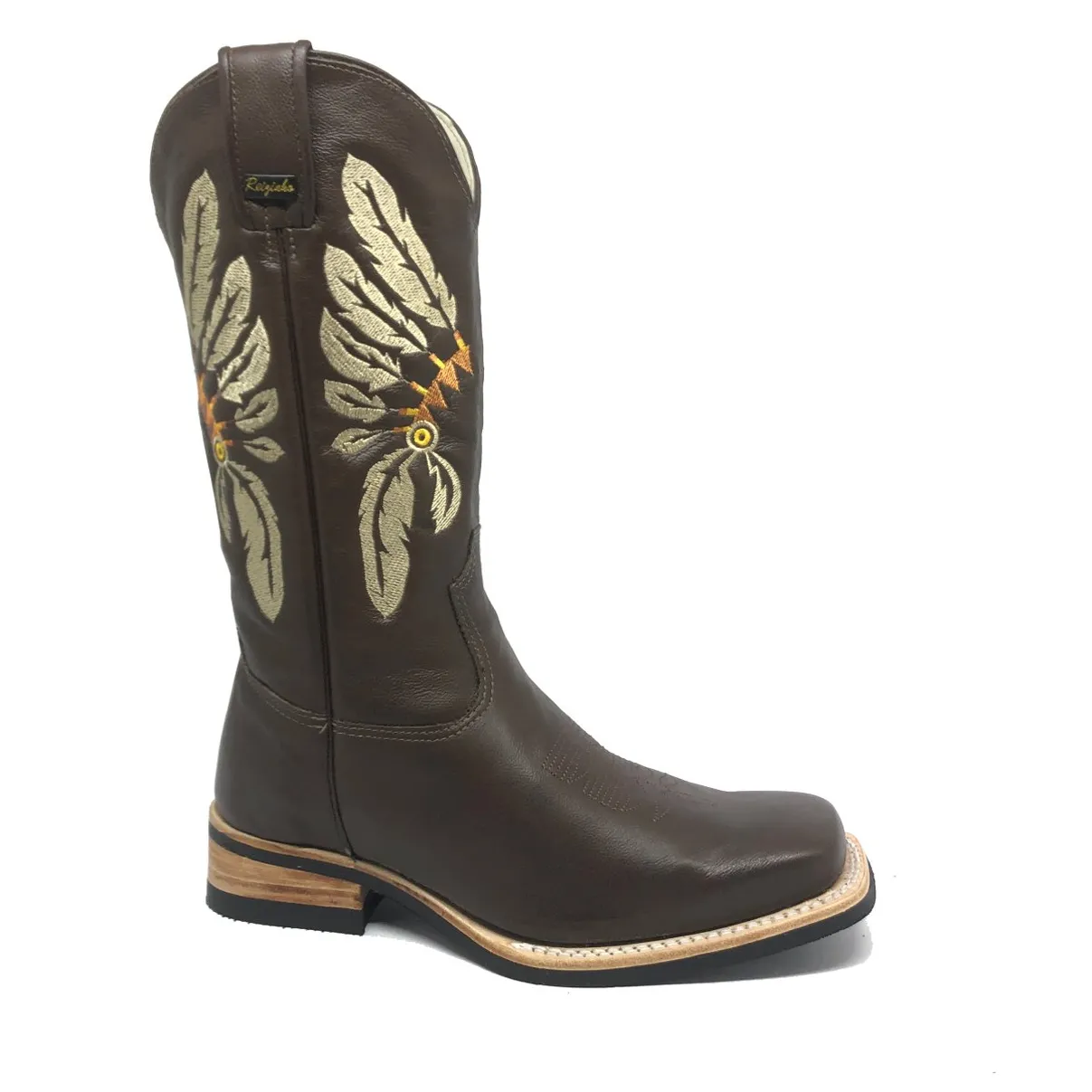 Bota De Couro Marrom Tabaco - Cano Alto, Bico Quadrado, Solado X-Flex Artesanal