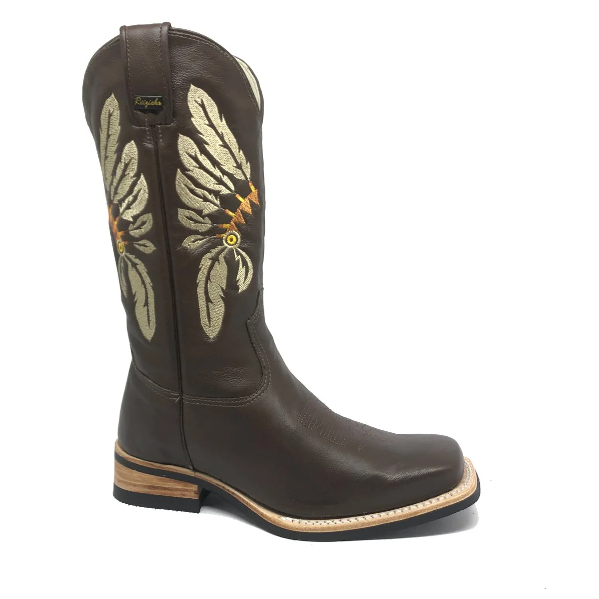 Bota De Couro Marrom Tabaco - Cano Alto, Bico Quadrado, Solado X-Flex Artesanal