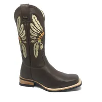 Bota De Couro Marrom Tabaco - Cano Alto, Bico Quadrado, Solado X-Flex Artesanal - imagem 4