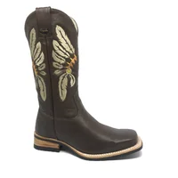 Bota De Couro Marrom Tabaco - Cano Alto, Bico Quadrado, Solado X-Flex Artesanal - imagem 9