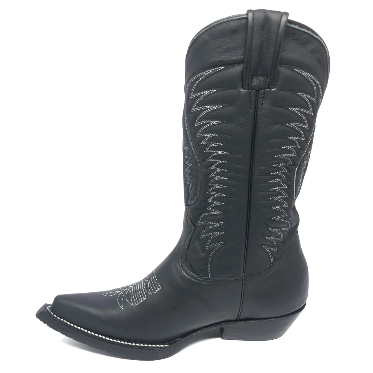 Bota De Couro Bovino Preto - Cano Alto, Bico Fino, Solado De Couro Artesanal