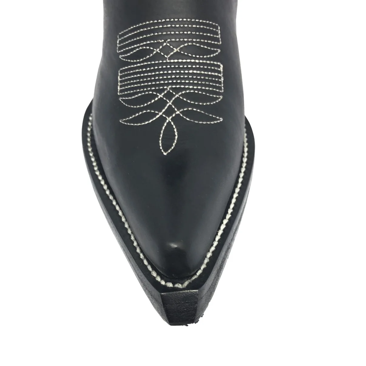 Bota De Couro Bovino Preto - Cano Alto, Bico Fino, Solado De Couro Artesanal