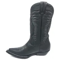 Bota De Couro Bovino Preto - Cano Alto, Bico Fino, Solado De Couro Artesanal - imagem 3