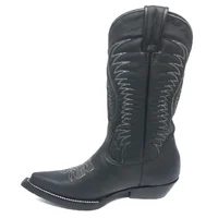 Bota De Couro Bovino Preto - Cano Alto, Bico Fino, Solado De Couro Artesanal - imagem 3