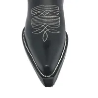 Bota De Couro Bovino Preto - Cano Alto, Bico Fino, Solado De Couro Artesanal - imagem 5