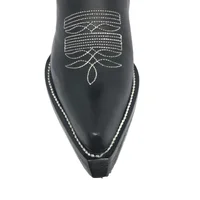 Bota De Couro Bovino Preto - Cano Alto, Bico Fino, Solado De Couro Artesanal - imagem 5