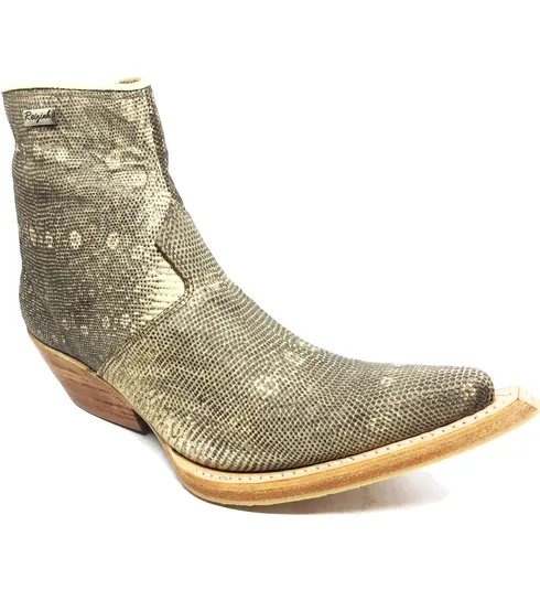 Bota de Couro de Lagarto Africano Natural - Cano Curto, Bico Fino, Solado de Couro Artesanal