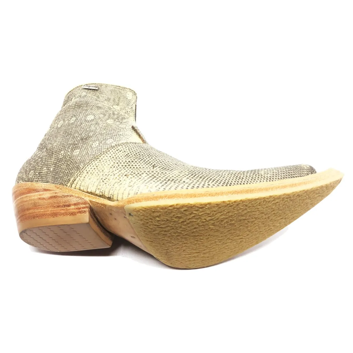 Bota de Couro de Lagarto Africano Natural - Cano Curto, Bico Fino, Solado de Couro Artesanal