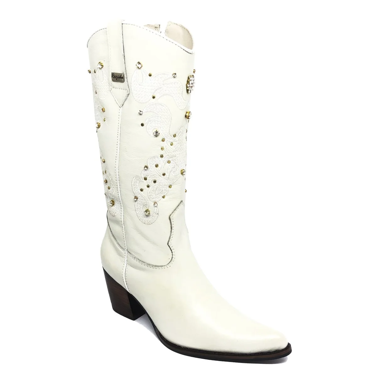 Bota Texana Feminina de Couro Bovino Bege Off White | Linha Cowgirl Elite | Reizinho Botas