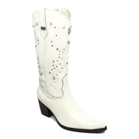 Bota Texana Feminina de Couro Bovino Bege Off White | Linha Cowgirl Elite | Reizinho Botas - imagem 1