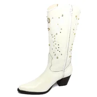 Bota Texana Feminina de Couro Bovino Bege Off White | Linha Cowgirl Elite | Reizinho Botas - imagem 6