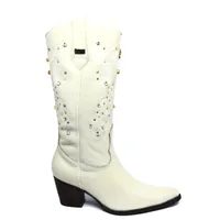Bota Texana Feminina de Couro Bovino Bege Off White | Linha Cowgirl Elite | Reizinho Botas - imagem 3