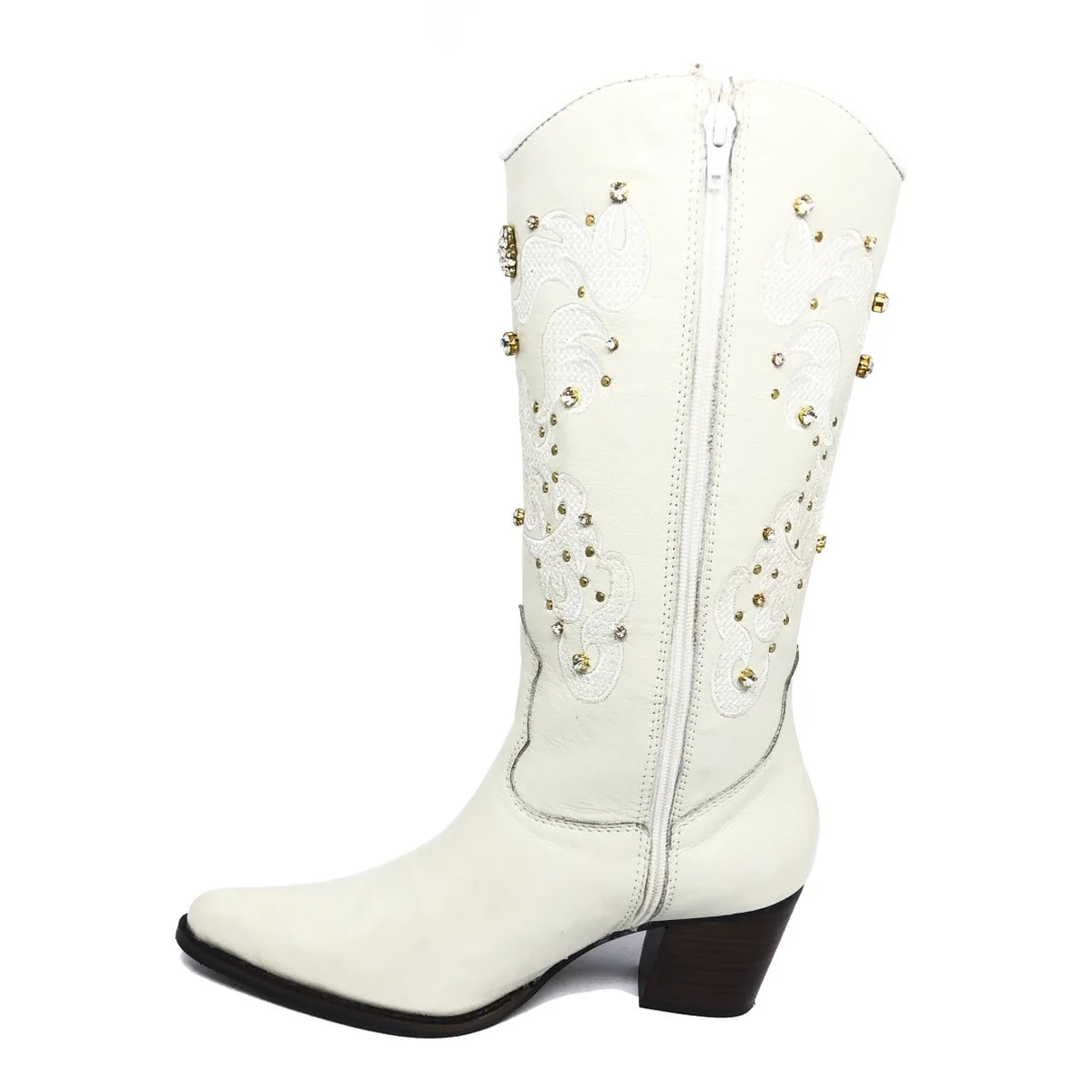 Bota Texana Feminina de Couro Bovino Bege Off White | Linha Cowgirl Elite | Reizinho Botas