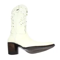 Bota Texana Feminina de Couro Bovino Bege Off White | Linha Cowgirl Elite | Reizinho Botas - imagem 9