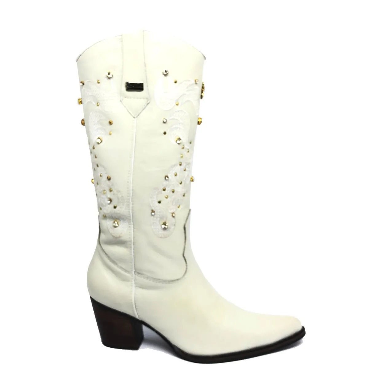 Bota Texana Feminina de Couro Bovino Bege Off White | Linha Cowgirl Elite | Reizinho Botas