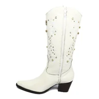 Bota Texana Feminina de Couro Bovino Bege Off White | Linha Cowgirl Elite | Reizinho Botas - imagem 4