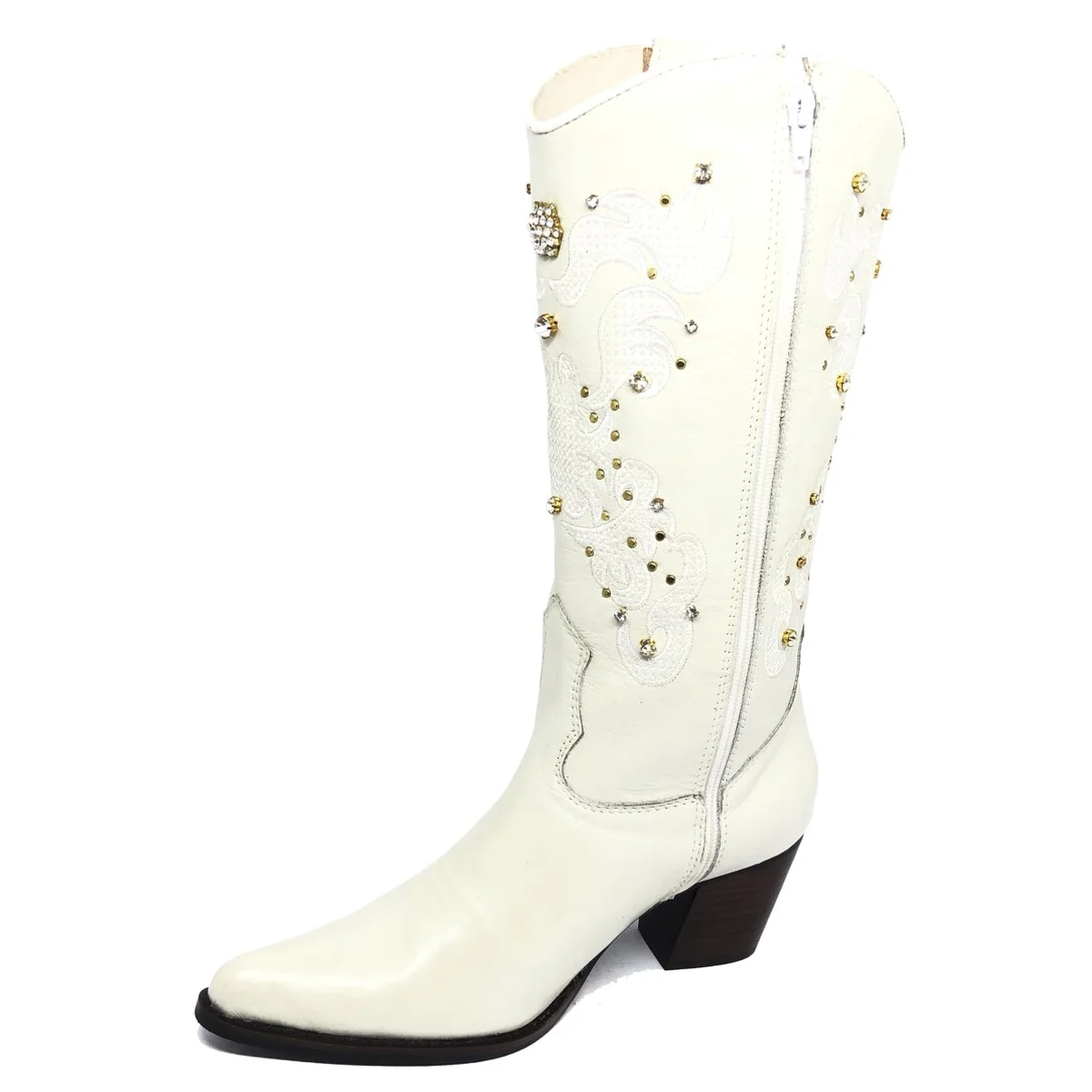 Bota Texana Feminina de Couro Bovino Bege Off White | Linha Cowgirl Elite | Reizinho Botas