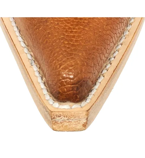 Bota De Couro Barriga De Avestruz Laranja - Cano Curto De Elástico, Bico Fino Inclinado, Solado De Couro Artesanal