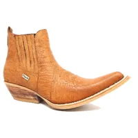 Bota De Couro Barriga De Avestruz Laranja - Cano Curto De Elástico, Bico Fino Inclinado, Solado De Couro Artesanal - imagem 3