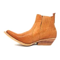 Bota De Couro Barriga De Avestruz Laranja - Cano Curto De Elástico, Bico Fino Inclinado, Solado De Couro Artesanal - imagem 5