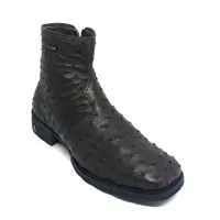 Bota De Couro De Avestruz Cheio Marrom Café - Cano Curto, Bico Quadrado, Solado Flex Comfort - imagem 1