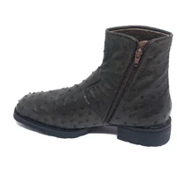 Bota De Couro De Avestruz Cheio Marrom Café - Cano Curto, Bico Quadrado, Solado Flex Comfort - imagem 4