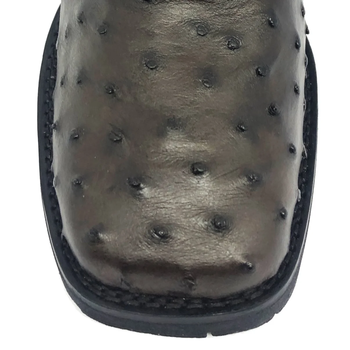 Bota De Couro De Avestruz Cheio Marrom Café - Cano Curto, Bico Quadrado, Solado Flex Comfort