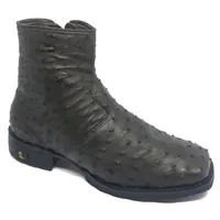 Bota De Couro De Avestruz Cheio Marrom Café - Cano Curto, Bico Quadrado, Solado Flex Comfort - imagem 3