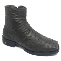Bota De Couro De Avestruz Cheio Marrom Café - Cano Curto, Bico Quadrado, Solado Flex Comfort - imagem 5