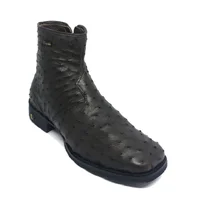 Bota De Couro De Avestruz Cheio Marrom Café - Cano Curto, Bico Quadrado, Solado Flex Comfort - imagem 4