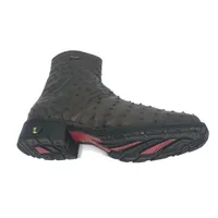 Bota De Couro De Avestruz Cheio Marrom Café - Cano Curto, Bico Quadrado, Solado Flex Comfort - imagem 5