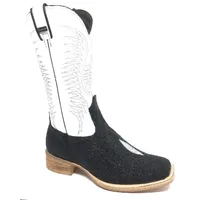 BOTA DE ARRAIA PRETA - CANO ALTO, BICO QUADRADO, ​SOLADO DE COURO ARTESANAL - imagem 2