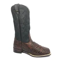 Bota De Couro De Avestruz Cheio BloodWine - Cano Alto, Bico Quadrado, Solado De Couro Artesanal - imagem 2