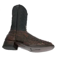 Bota De Couro De Avestruz Cheio BloodWine - Cano Alto, Bico Quadrado, Solado De Couro Artesanal - imagem 5