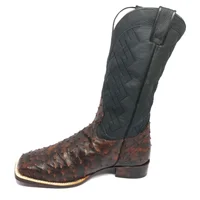 Bota De Couro De Avestruz Cheio BloodWine - Cano Alto, Bico Quadrado, Solado De Couro Artesanal - imagem 8