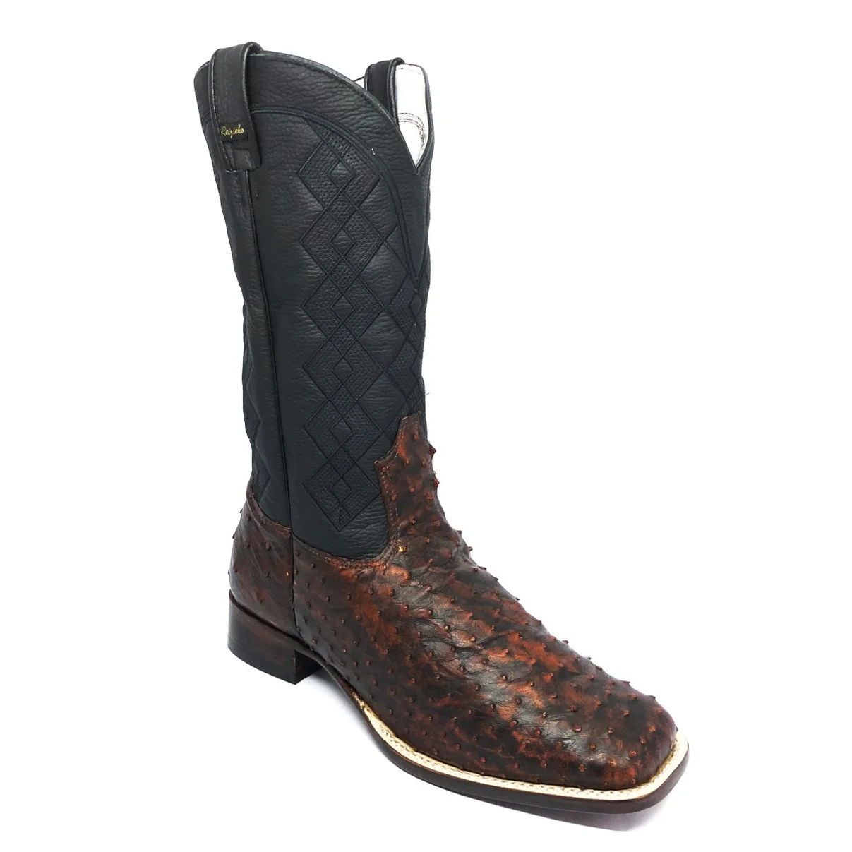 Bota De Couro De Avestruz Cheio BloodWine - Cano Alto, Bico Quadrado, Solado De Couro Artesanal