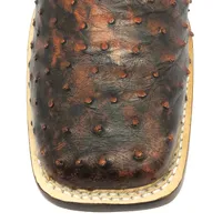 Bota De Couro De Avestruz Cheio BloodWine - Cano Alto, Bico Quadrado, Solado De Couro Artesanal - imagem 9