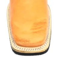 Bota De Couro De Barriga De Avestruz Conhaque - Cano Médio, Bico Quadrado, Solado X-Flex Artesanal - imagem 3