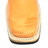 Bota De Couro De Barriga De Avestruz Conhaque - Cano Médio, Bico Quadrado, Solado X-Flex Artesanal - imagem 3